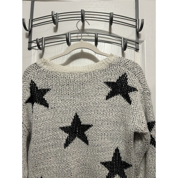 Altar'd State Women's Sweater Small/Medium White Black Stars Crew Neck Pullover - Picture 9 of 16